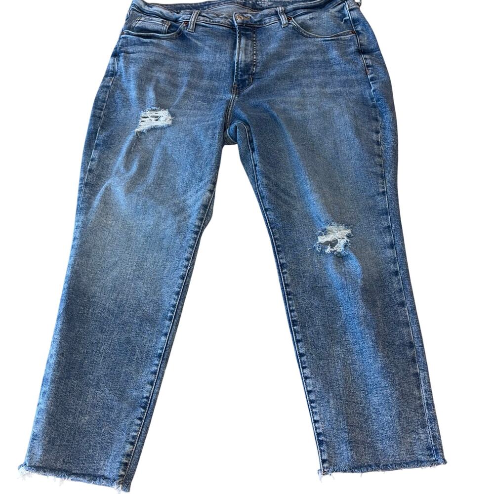 Old Navy High Rise OG Straight Jeans Distressed Raw Hem 18 Petite Extra Stretch‎